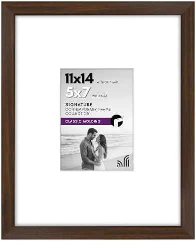 Americanflat 11x14 Picture Frame - Matted to 5x7 - Engineered Wood - Walnut by Americanflat