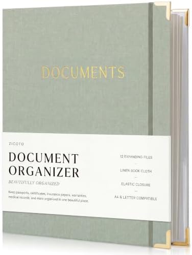 Important Document Organizer Set with Folders - Complete Linen Ring Binder by ZICOTO
