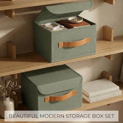 Decorative Linen Storage Boxes with Lids - Spacious Set of 2 Organizer Bins - Image 4