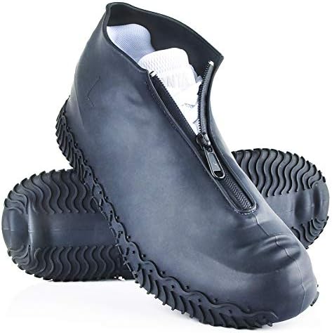 Shiwely Silicone Waterproof Shoe Covers, Upgrade Reusable Overshoes with Zipper, Resistant Rain Boots Non-Slip Washable Protection for Women, Men (M (Women 5-7, Men 5-6), Black) by Shiwely