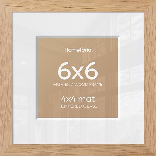 Homeforia 6x6 Natural Oak Picture Frame, High-End Wood, 4x4 Mat, Glass by Homeforia