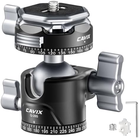 CAVIX Ball Head, Tripod Ball Head Mount 1/4" & 3/8" with Arca Quick Release Plate, 360° Rotating Panoramic Ball Head for DSLR Camera,Tripod,Monopod,Slider,Camcorder - 11 lbs/5kg Load by CAVIX