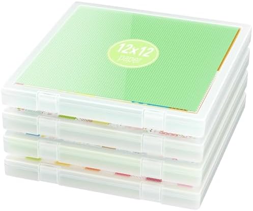 4-Pack Craft Organizers and Storage, Art Supply Organizer with Secure Lid, Clear Stackable Plastic Storage for Puzzle, Board Game, Photo, 12 x12 Paper, Inner Size 12.2" x 12.2" x 0.85" by iBune
