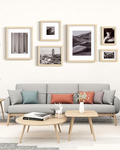 Egofine 8x10 Picture Frames Set of 4, Made of Solid Wood Covered by Plexiglass 4x6 and 5x7 with Mat or 8x10 without Mat, for Table Top Display and Wall Mounting Photo Frame Oak Wood - Image 6