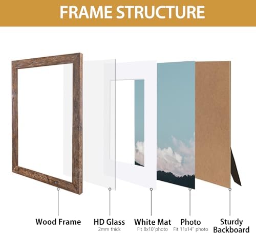 Califortree Rustic Brown 8x10 Picture Frame - Display Photos 5x7 with Mat or 8x10 Without Mat - HD Glass Inside, Horizontal and Vertical Display for Wall and Tabletop - Set of 2 - Image 4