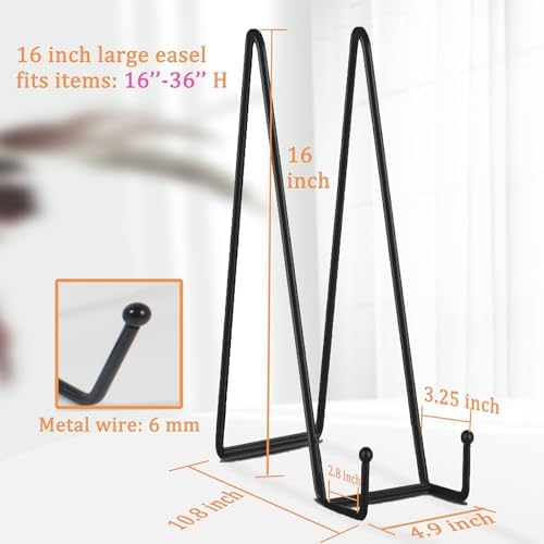 Decolore 5 Pack 16 Inch Black Plate Stand for Display Large book stands Display Easel Table Top Easel for Picture, Posters, Decorative Plate, Book and Canvas - Image 2