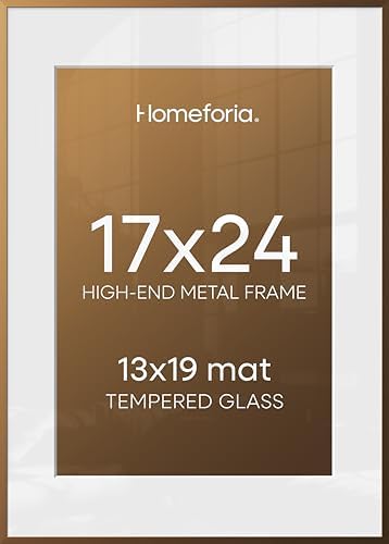Homeforia 17x24 Bronze Picture Frame, High-End Metal, 13x19 Mat, Glass by Homeforia
