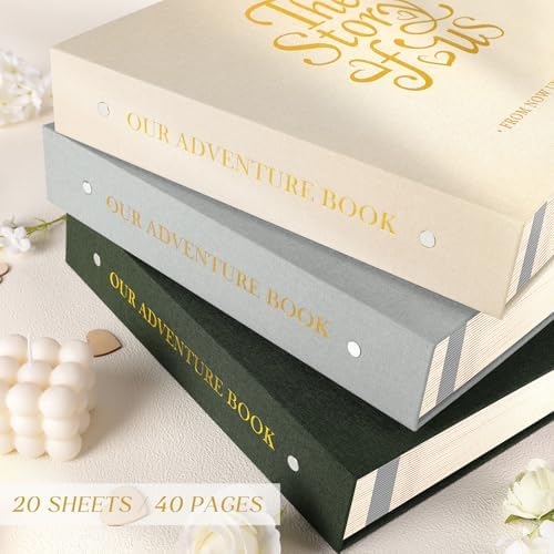 Lanpn Couples Scrapbook Photo Album - The Story of Us, Linen Wedding Anniversary Self Adheisve Picture Book holds 4x6 5x7 A5 Photo for Love Newlywed Valentine's Day (Small 20 Sheets/40 Pages, Grey) - Image 5