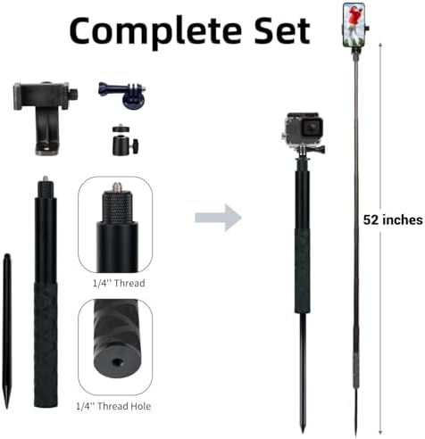 Golf Monopod Selfie Stick, 52" Adjustable Height Golf Phone Stand for Recording Swings, Golf Swing Analyzer Phone Holder for Training Aid, Easy to Install, Compatible with Smartphone & Action Camera - Image 6