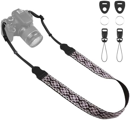 Universal Camera Strap - Camera Neck Strap, Adjustable Shoulder Straps Compatible with Canon, Fujifilm, Nikon, Olympus, Panasonic and other SLR and mirrorless cameras - Purple and Black Geo by OIAWH