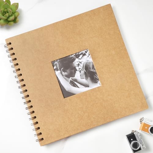 Scrapbook 10 x 10 Inch DIY Square Photo Window + 3 Corner Stickers, Photo Album Hardcover Kraft Paper Brown 20 Sheets/ 40 Pages - Image 2