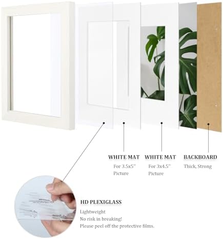 Egofine 4x6 Picture Frames Set of 4, Made of Solid Wood Covered by Plexiglass 3x4.5 and 3.5x5 with Mat or 4x6 without Mat, for Table Top Display and Wall Mounting Photo Frame Beige - Image 4