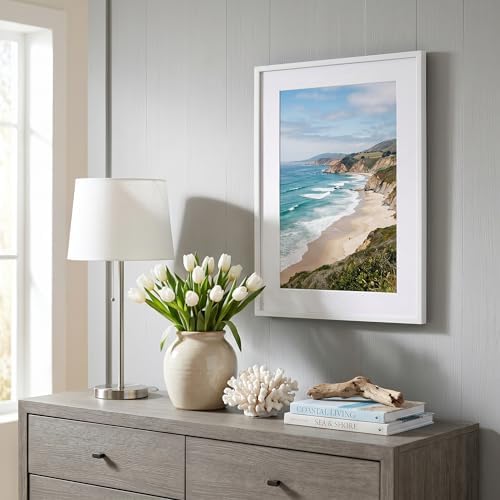Americanflat 16x22 Poster Frame - Matted to 12x18 - Slim Molding - White - Image 5
