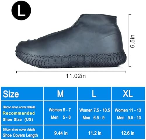 Shiwely Silicone Waterproof Shoe Covers, Upgrade Reusable Overshoes with Zipper, Resistant Rain Boots Non-Slip Washable Protection for Women, Men (L (Women 7.5-10.5, Men 6.5-9), Black) - Image 5