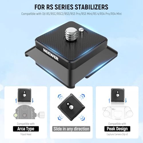 NEEWER Arca Type Quick Release Plate with 1/4" Screw, Camera Tripod Mount Adapter QR Plate Accessory Compatible with DJI RS Series Gimbal Stabilizer Action Camera Phone Cage, UA078 - Image 2