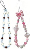 2 Pcs Phone Charm Strap Hand for iPhone Wrist Strap Camera Lanyard Pearl Beaded Cute Chain String Accessories Universal for iPhone 17 Pro Max 16 15 Samsung Women Girls Keychain Little Flower and Blue by Casecond