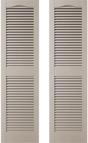 Builders Edge 12 in. W x 80 in. H Builders Edge, Standard Cathedral Top Center Mullion, Open Louver Shutters, Includes Matching Installation Spikes (Per Pair), 008 - Clay by Builders+Edge