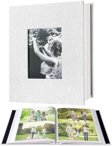 200-Pocket Photo Album 4x6 - Slip-In Picture Album with Linen Cover & Display Window, Vertical Photo Book for Wedding, Family, Baby, Anniversary & Vacation Memories (Holds 200 Photos) by HenPisen