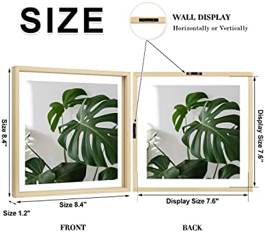Egofine 8x8 Floating Frames Set of 2, Double Plexiglass Picture Frame, Made of Solid Wood Display Any Size Photo up to 8x8, Wall Mount or Tabletop Standing, Natural Wood - Image 2