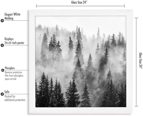 Americanflat 24x24 Poster Frame - White Engineered Wood with Polished Plexiglass - Wide Picture Frame for Vertical or Horizontal Wall Display - Epic Collection - White - Image 2