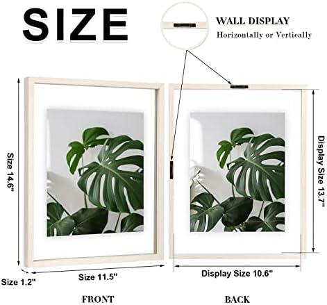 Egofine 11x14 Floating Frames Set of 2, Double Plexiglass Picture Frame, Made of Solid Wood Display Any Size Photo up to 11x14, Wall Mount or Tabletop Standing, Beige - Image 2