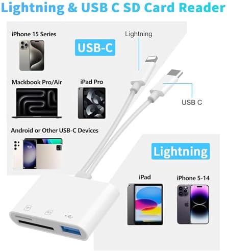 SD Card Reader for iPhone iPad Mac, Lightning & USB-C Dual Connectors Memory Card Reader with SD/Micro SD/USB-A 3 Slots, Digital Camera Adapter to iPhone, Plug & Play - Image 3