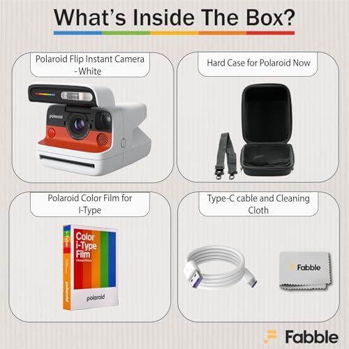 Polaroid Flip Instant Camera White Bundle with Color i-Type Film (8 Photos), Hard Protective Case, 6ft USB Type-C Cable, and Grey Microfiber Cleaning Cloth - Image 2