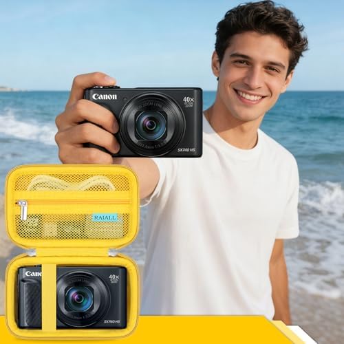 RAIALL Camera Case for Canon PowerShot SX740 HS/ SX730 HS/ SX720 HS/ SX620 HS Digital Camera, 4K Video Camera Hard Carrying Case Protective Travel Bag, Mesh Pocket for Batteries and USB Cable, Yellow - Image 7