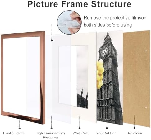 Picture Frames 11x14 Set of 6, Distressed rose gold Photo Frame, Display Pictures 8x10 with Mat or 11x14 Without Mat, Washed Farmhouse Frame - Image 3