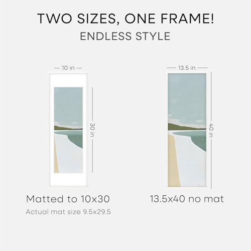 Homeforia 13.5x40 White Oak Picture Frame, High-End Wood, 10x30 Mat, Glass - Image 2