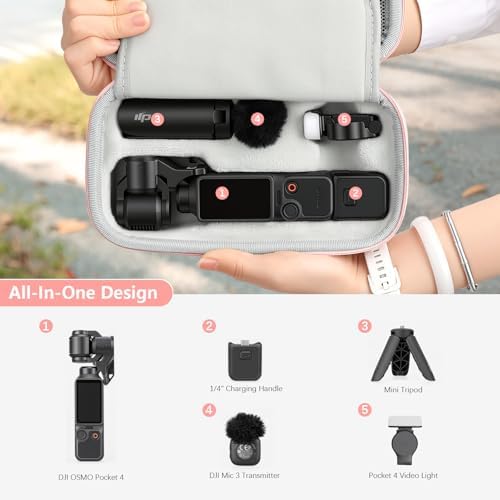 AMAZEAR Portable Carry Case for DJI OSMO Pocket 4 / Xtra Muse, Pocket4 Accessories Hard Shell Bag for Protection, Storage, Organizer, with Shoulder Strap, Pink - Image 3