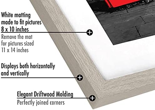 Americanflat 11x14 Picture Frame with Shatter-Resistant Glass - Use as 8x10 Frame with Mat or Display 11x14 Photo Without Mat - Signature Collection - Picture Frames for Wall Display - Driftwood - Image 6