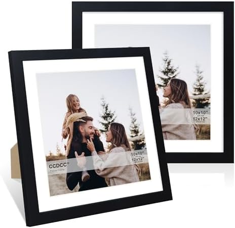 12x12 Picture Frame Set of 2, 12 x 12 Wood Photo Frames with Mat for 10x10 or 30x30cm Diamond Art Painting, Wooden Frame with Real Glass Cover for Wall and Tabletop Display,Black by CCDCC