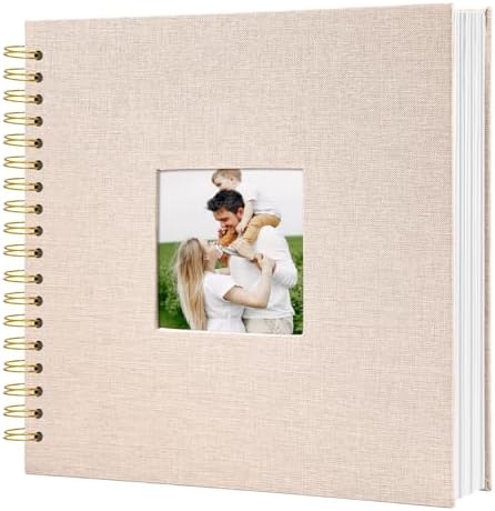 Scrapbook Photo Album Linen Cover, 8 x 8 Inch Hardcover Kraft White Pages Memory Book, for Travel Wedding Guest Book Christmas Baby Shower (40 Sheets/ 80 Pages,Beige) by HenPisen