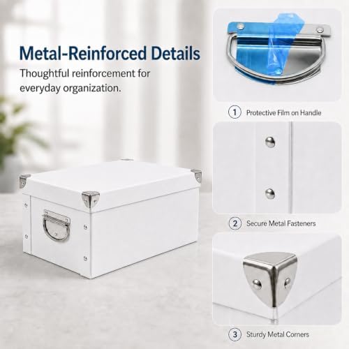 GUOZI Collapsible Storage Box, Decorative Memory Box with Lid & Metal Reinforced Corners, Cardboard File Bin with Handles, Organizer Gift Box for Keepsake Toy Photos Office Nursery Wardrobe Bookshelf - Image 3