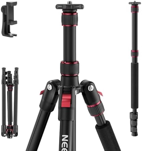 NEEWER Basics TP15 Camera Tripod Monopod, 68" Metal Heavy Duty Portable Travel DSLR Cell Phone Stand with Cellphone Holder Mount Compatible with iPhone Filming Video Recording, Ball Head Not Included by Neewer