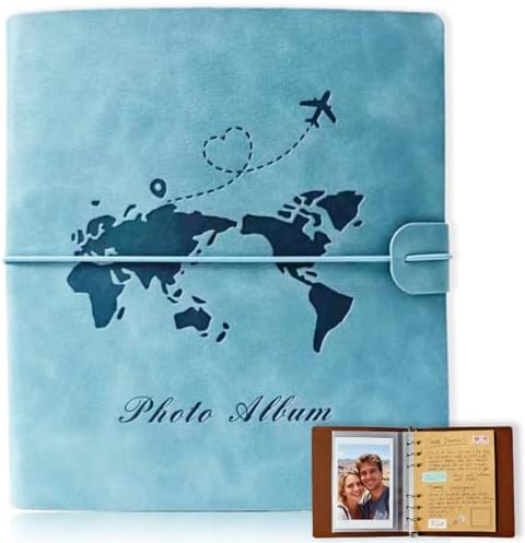 Photo Album 4x6, Leather Scrapbook Album with 50 Photos and 20 Writing Paper, DIY 6 Ring Binder Photo Album for Wedding Kids Birthday Family Travel (Blue) by book