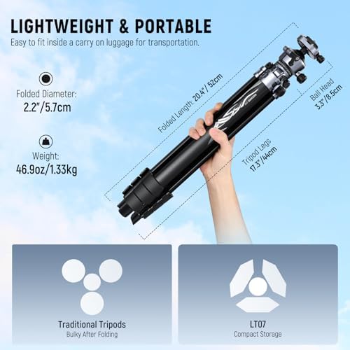 NEEWER LITETRIP LT07 61" Aluminum Travel Tripod for Camera - Image 2