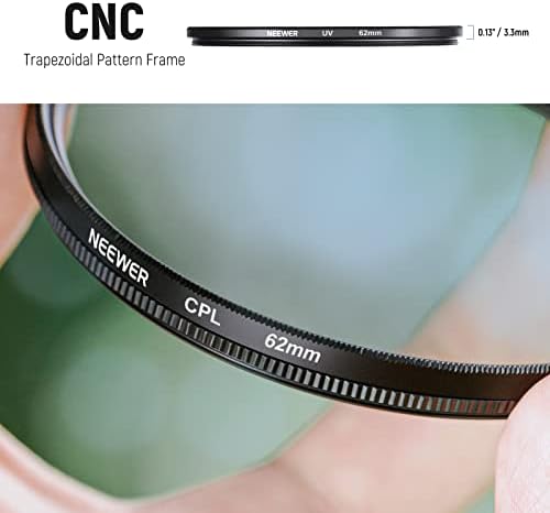 NEEWER 62mm ND Filter Kit and Lens Accessories, ND2 ND4 ND8 UV FLD CPL(Circular Polarizing) Filter Set with Lens Cap/Tulip Shaped Lens Hood - Image 5