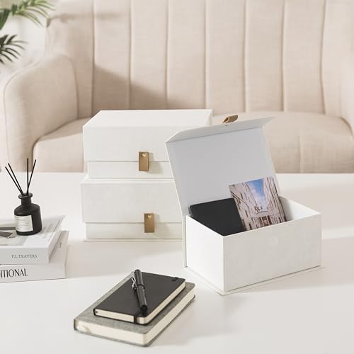Soul & Lane - Decorative Photo Storage Boxes with Lids, Set of 3, Ivory - Image 6
