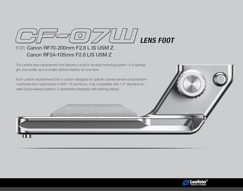 Leofoto CF-07W Replacement Foot for Canon RF70-200mm F2.8 L is USM Z / RF24-105mm F2.8 LIS USM Z, Arca-Swiss, with QD Socket, 1/4" & 3/8" Threads, CNC Aluminum Low-Profile Base - Image 4