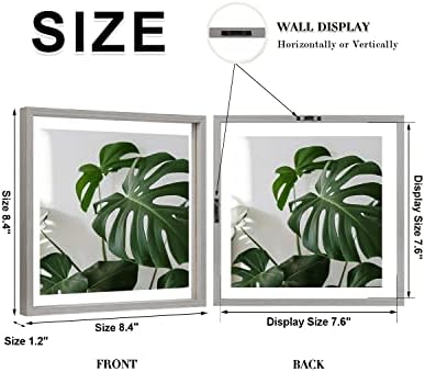 Egofine 8x8 Floating Frames Set of 2, Double Plexiglass Picture Frame, Made of Solid Wood Display Any Size Photo up to 8x8, Wall Mount or Tabletop Standing, Light Grey - Image 2
