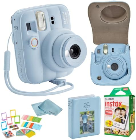 FUJIFILM instax Mini 13 Frost Blue Instant Camera Bundle with 20 Sheets instax Mini Film, Carrying Case, Photo Album, Assorted Photo Frames & BluebirdSales Microfiber Cleaning Cloth (Frost Blue) by FUJIFILM