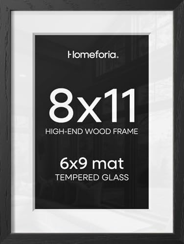 Homeforia 8x11 Black Oak Picture Frame, High-End Wood, 6x9 Mat, Glass by Homeforia