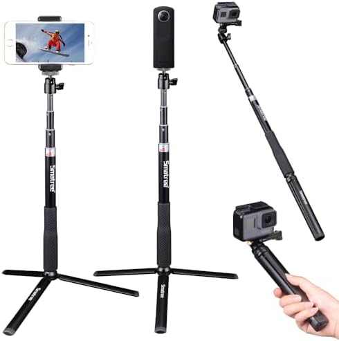 Smatree Telescoping Selfie Stick with Tripod Compatible for Insta360 X5, for GoPro Hero 13/12/11/10/9/8/7/6/5, for OSMO 5 Pro/4/3/Ricoh Theta, Compact Camera and Phone by Smatree