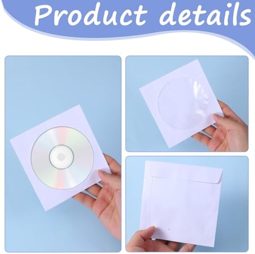 1000 PCS White Paper CD DVD Sleeves Envelope Holder with Clear Window and Flap, Thick CD Paper Sleeves Storage Cases Holder DVD Cases Media Storage, 80g - Image 4