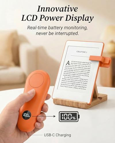 RF Remote Control Page Turner with Upgrade LCD Power Display, Wireless Reading Clicker for Kindle Paperwhite Kobo Oasis iPad, Phone Camera Remote Trigger, 36-Month Warranty (Orange) - Image 2