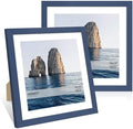 12x12 Picture Frame Set of 2, 12 x 12 Wood Photo Frames with Mat for 10x10 or 30x30cm Diamond Art Painting, Wooden Frame with Real Glass Cover for Wall and Tabletop Display,Blue by CCDCC