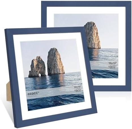 12x12 Picture Frame Set of 2, 12 x 12 Wood Photo Frames with Mat for 10x10 or 30x30cm Diamond Art Painting, Wooden Frame with Real Glass Cover for Wall and Tabletop Display,Blue by CCDCC