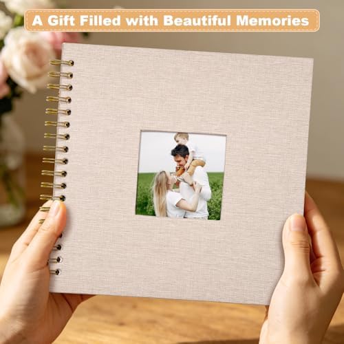 Scrapbook Photo Album with Linen Cover, 10 x 10 Inch Hardcover with Kraft White Pages Memory Book, for Travel Wedding Guest Book Christmas Baby Shower (40 Sheets/ 80 Pages, Beige) - Image 6